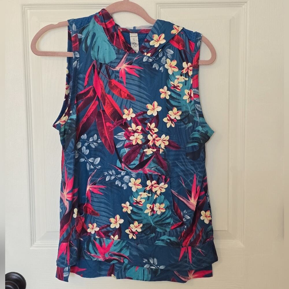 Marika Tropical Floral Tank Top Hoodie - Red and Blue Athletic Top Size S